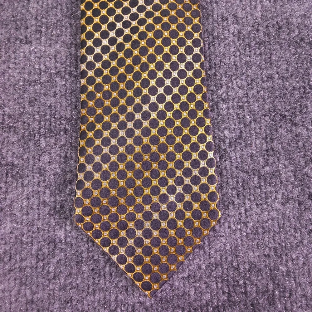 Geoffrey Beene Tie Handmade 100%‎ Silk Orange Black Circles Geometric